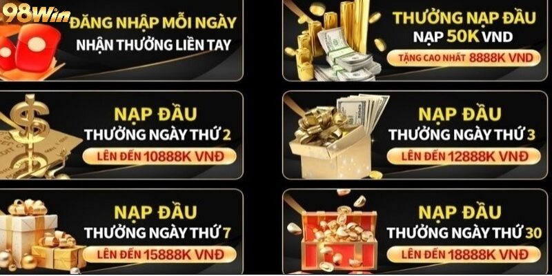 Khuyến mãi 98win 2 Nạp đầu với khuyến mãi 98win thưởng hấp dẫn